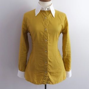vintage 90s GAULTIER Mustard Yellow Collared Shirt w/ Pearlescent Snap Buttons